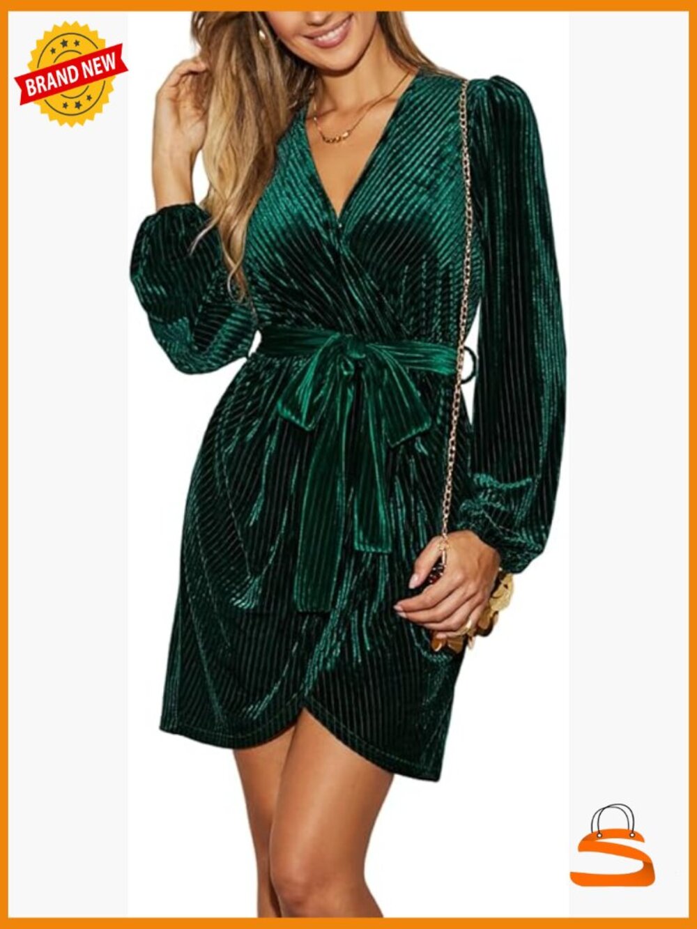 Velvet Wrap Long Sleeve Mini Dress Semi Formal Belted Tie V Neck